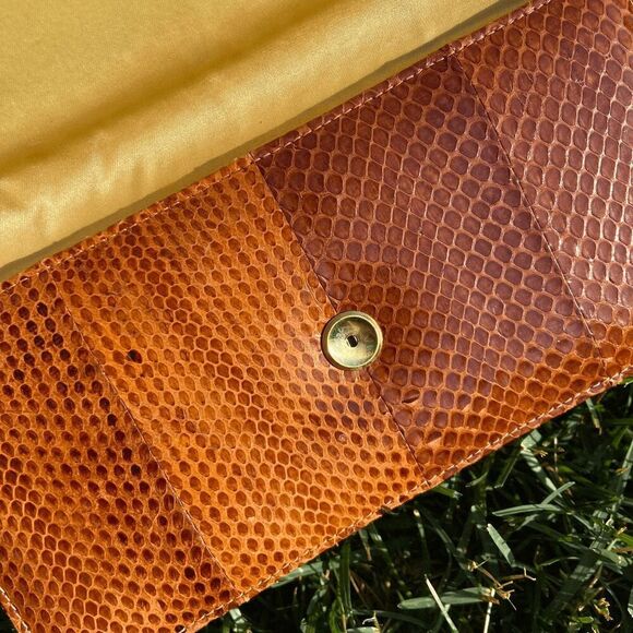 Vintage 1950s Genuine Snake Skin Gold Chain Crossbody Bag Clutch - Picture 12 of 14